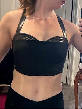 Heroine Sport Black Shiny-Strap Crop Bralette